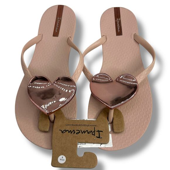 NEW Ipanema Wave Heart Flip Flop Sandals Size 8 Pink Rose Gold Flip Flops - Picture 2 of 13